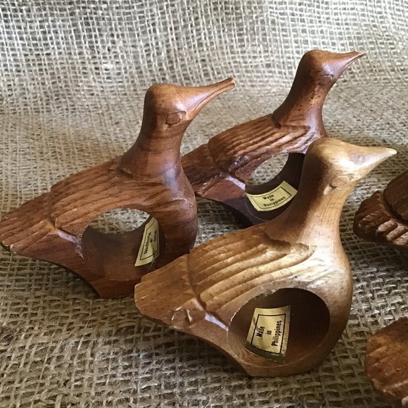 Vintage Hand Carved Wooden Bird Napkin Rings - Set Of 8 - Mid Century Modern - Picture 4 of 8